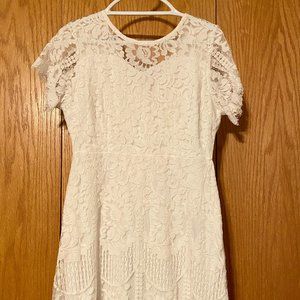 MSLG Women's Elegant Round Neck V-Back Wedding Floral Lace Cocktail Dress, SizeL